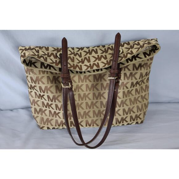Michael Kors Tote Bag Womens Large MK Monogram Canvas Shoulder Purse Handbag - Picture 9 of 16
